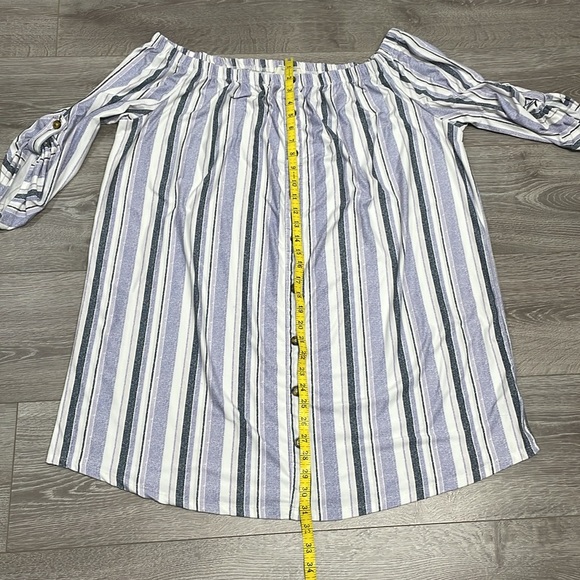 No Comment Plus Striped Off The Shoulder Knit Shirt Dress 3X - Picture 10 of 15